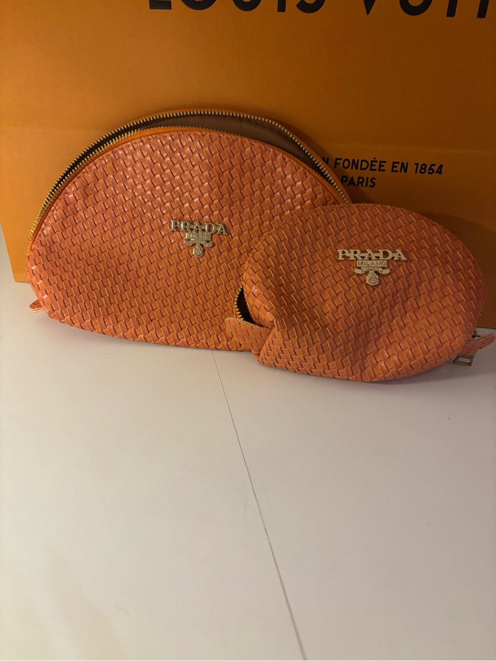 Boutique Orange Woven Zip Cosmetic Pouch Set